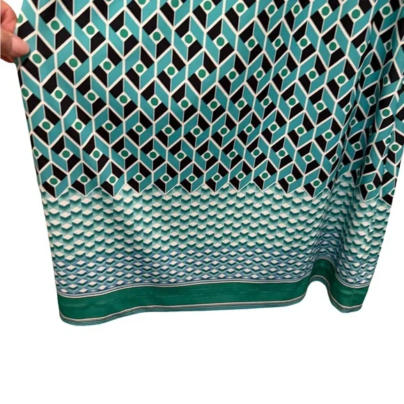 Hale Bob EUC Size M Pretty Blue Green Geometric Print Sleeveless Dress (0630) - Picture 5 of 12